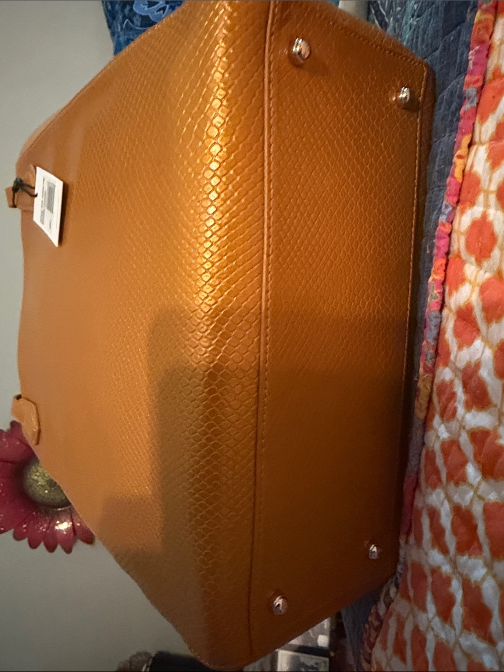 Brahmin Mustard Yellow /Orange Textured Tote with Hang Tag - Picture 10 of 12